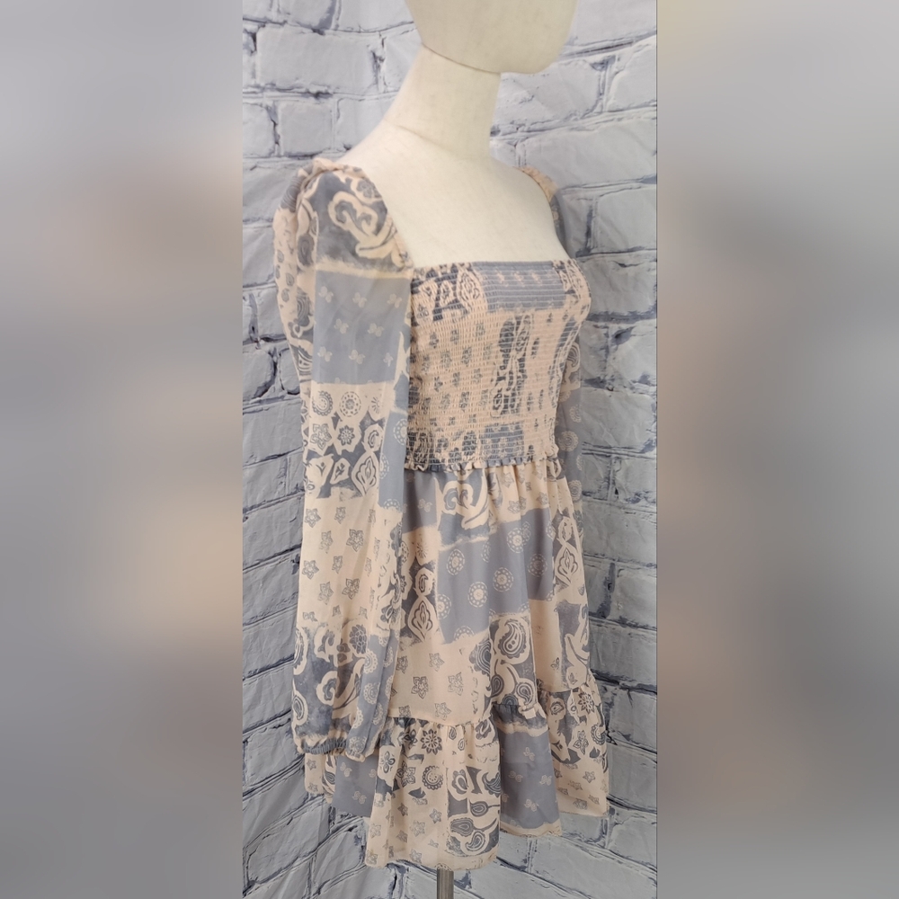 Aritzia Wilfred Free Tempest Smocked Mini Dress Square Neck Boho Western Farm - Picture 7 of 16